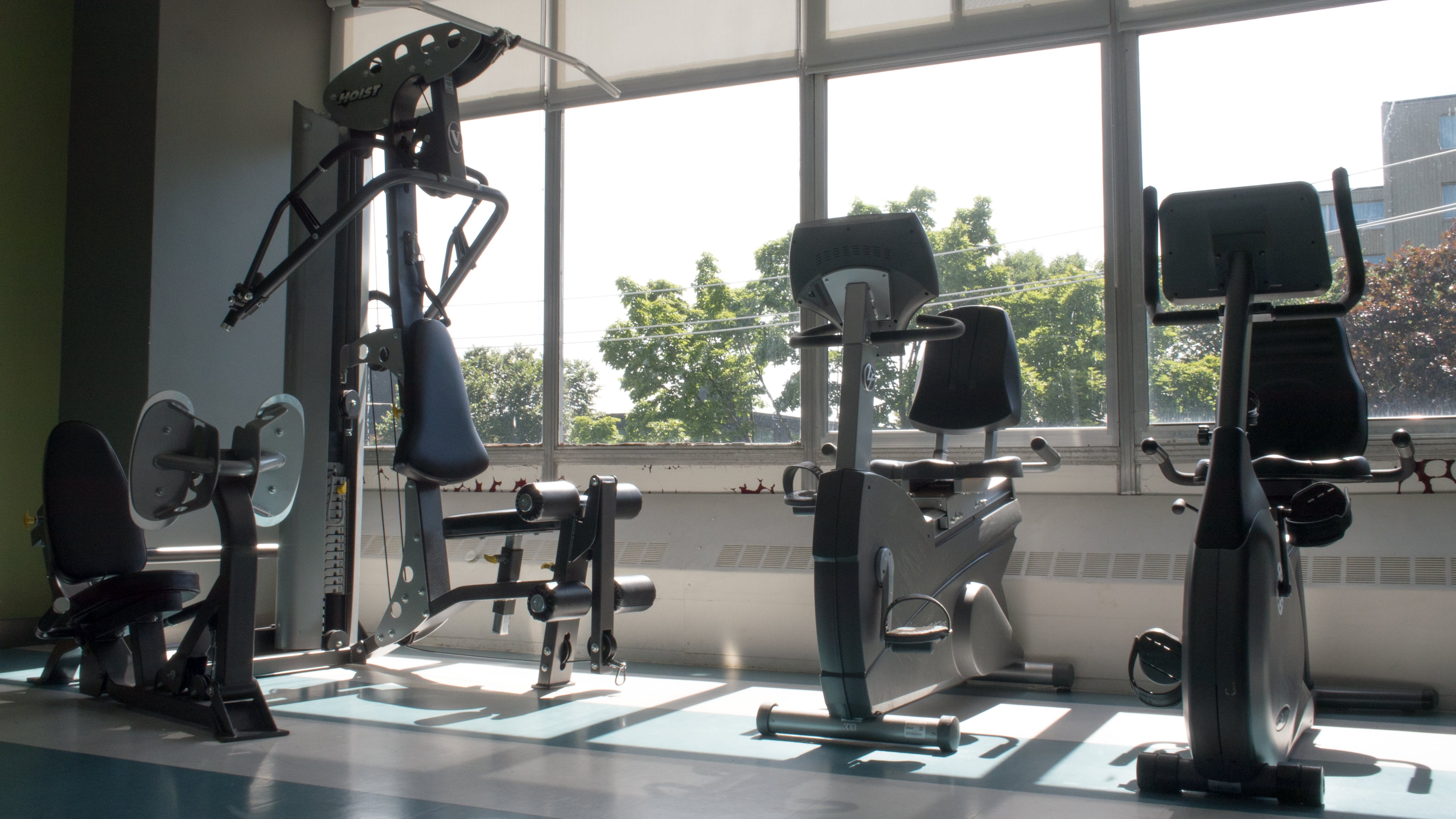 A row of equipment in the workout gym